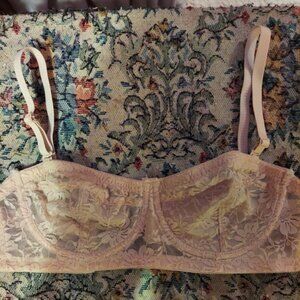 Beige sheer floral lace bra